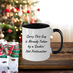 Funny Postmaster Gifts from Men, Unique Two Tone Coffee Mugs for Postmaster, Sorry This Guy Is Already Taken, Father's Day Unique Gifts
