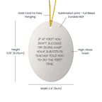 Funny Substitute Teacher Gifts for Men, Women, Friends, or Coworkers - Oval Ornament - If At First You Don't Succeed, Gifts from Family, Christmas Unique Gifts for Substitute Teacher