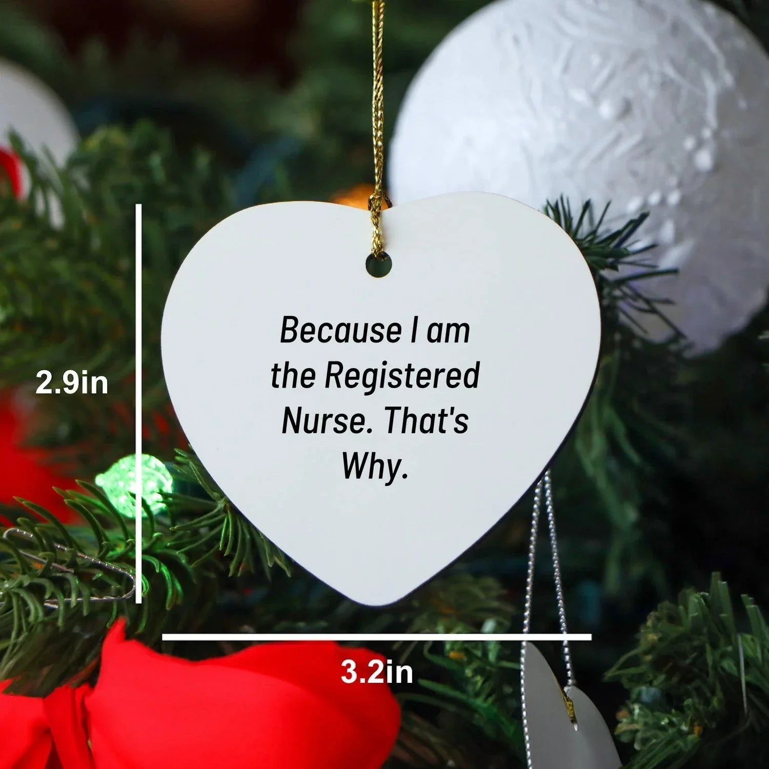 Because I Am The Registered Nurse that's Why! Funny Registered Nurse Gifts for Christmas Heart Ornament from Men to Women Friends Coworkers Family