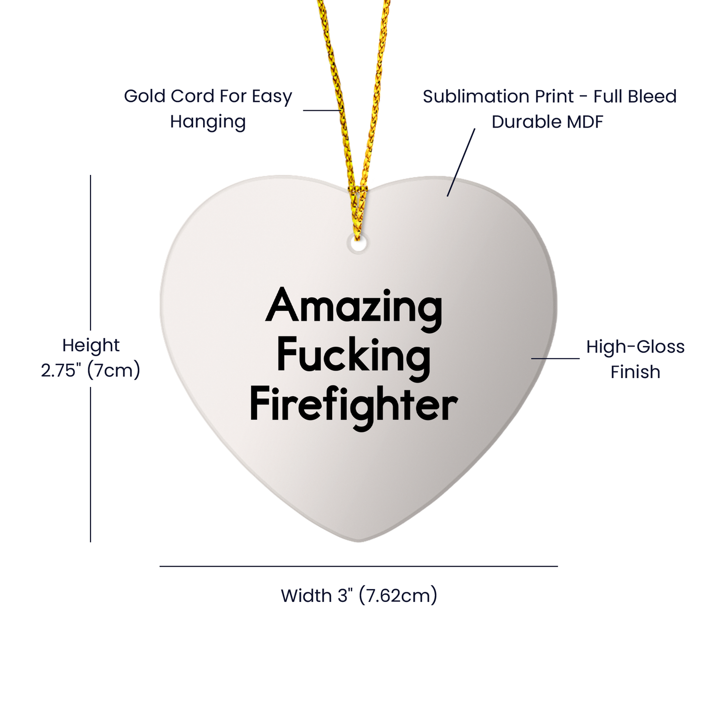 Firefighter Gifts, Amazing 'F--king' Firefighter Heart Ornament, Christmas Unique Gifts from Friends and Family