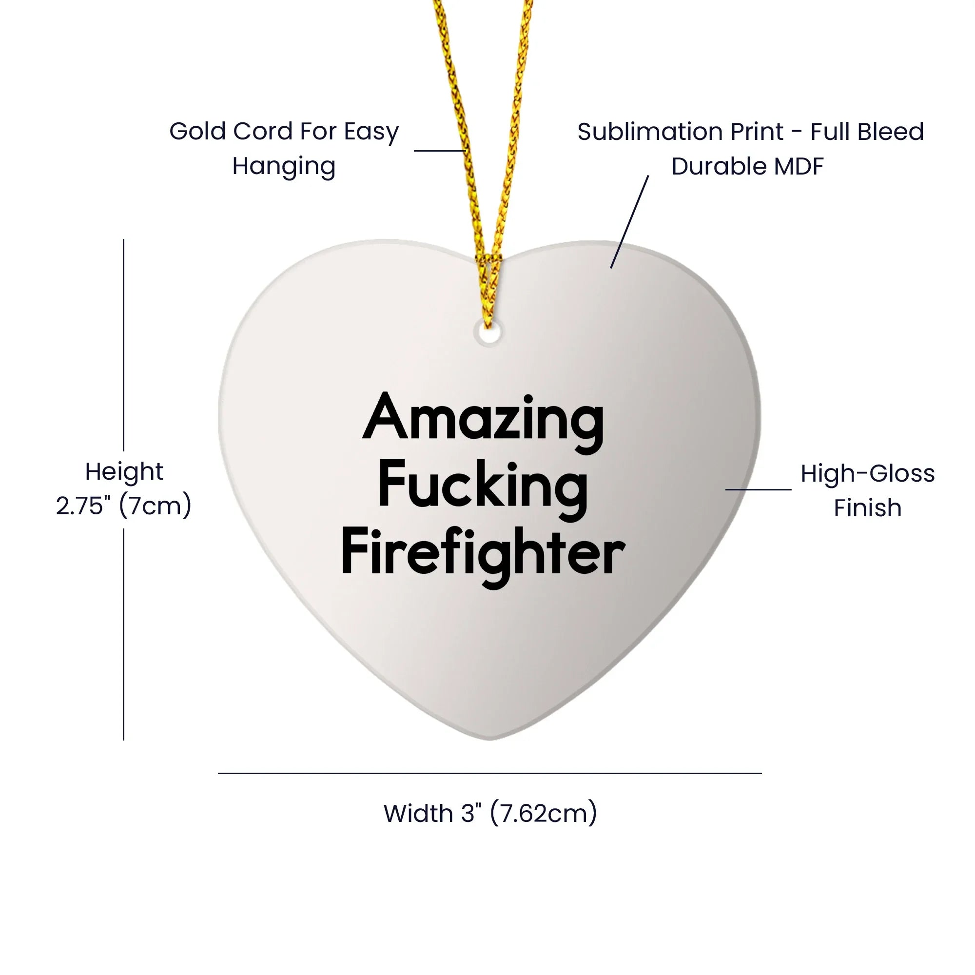 Firefighter Gifts, Amazing 'F--king' Firefighter Heart Ornament, Christmas Unique Gifts from Friends and Family
