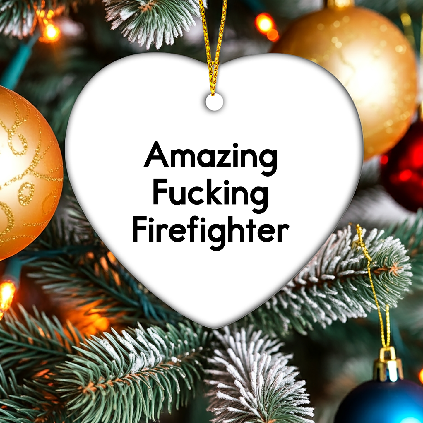 Firefighter Gifts, Amazing 'F--king' Firefighter Heart Ornament, Christmas Unique Gifts from Friends and Family