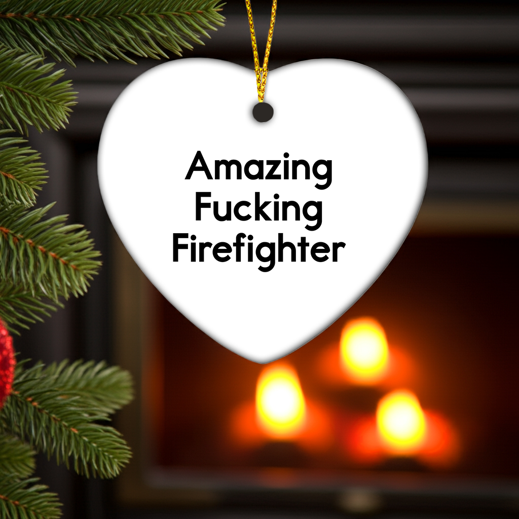 Firefighter Gifts, Amazing 'F--king' Firefighter Heart Ornament, Christmas Unique Gifts from Friends and Family