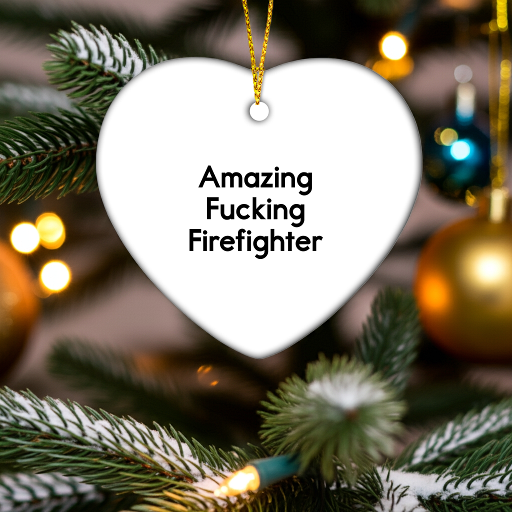 Firefighter Gifts, Amazing 'F--king' Firefighter Heart Ornament, Christmas Unique Gifts from Friends and Family