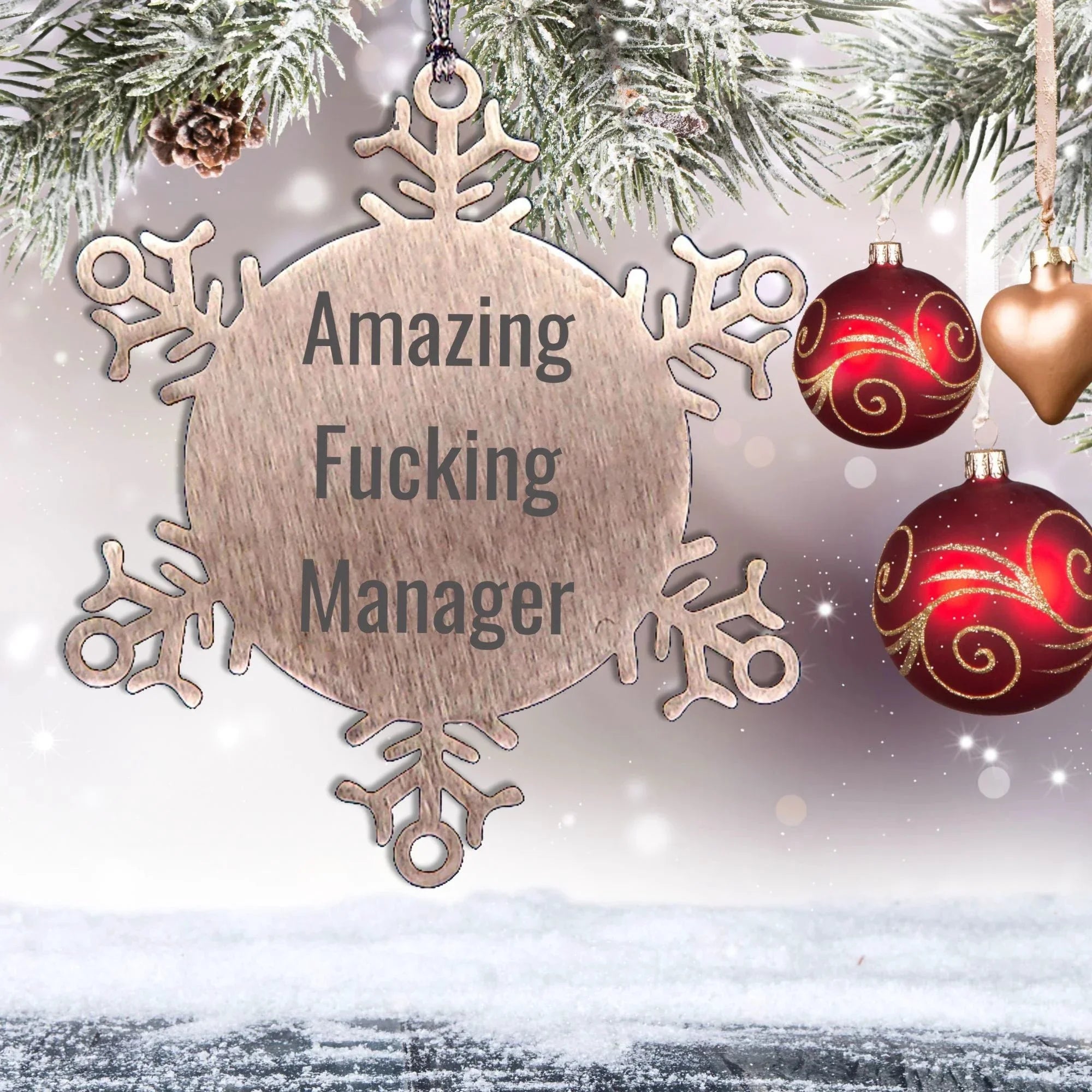 Funny Manager Gifts from Friends for Amazing Christmas Snowflake Ornament, Handcrafted from Premium Stainless Steel