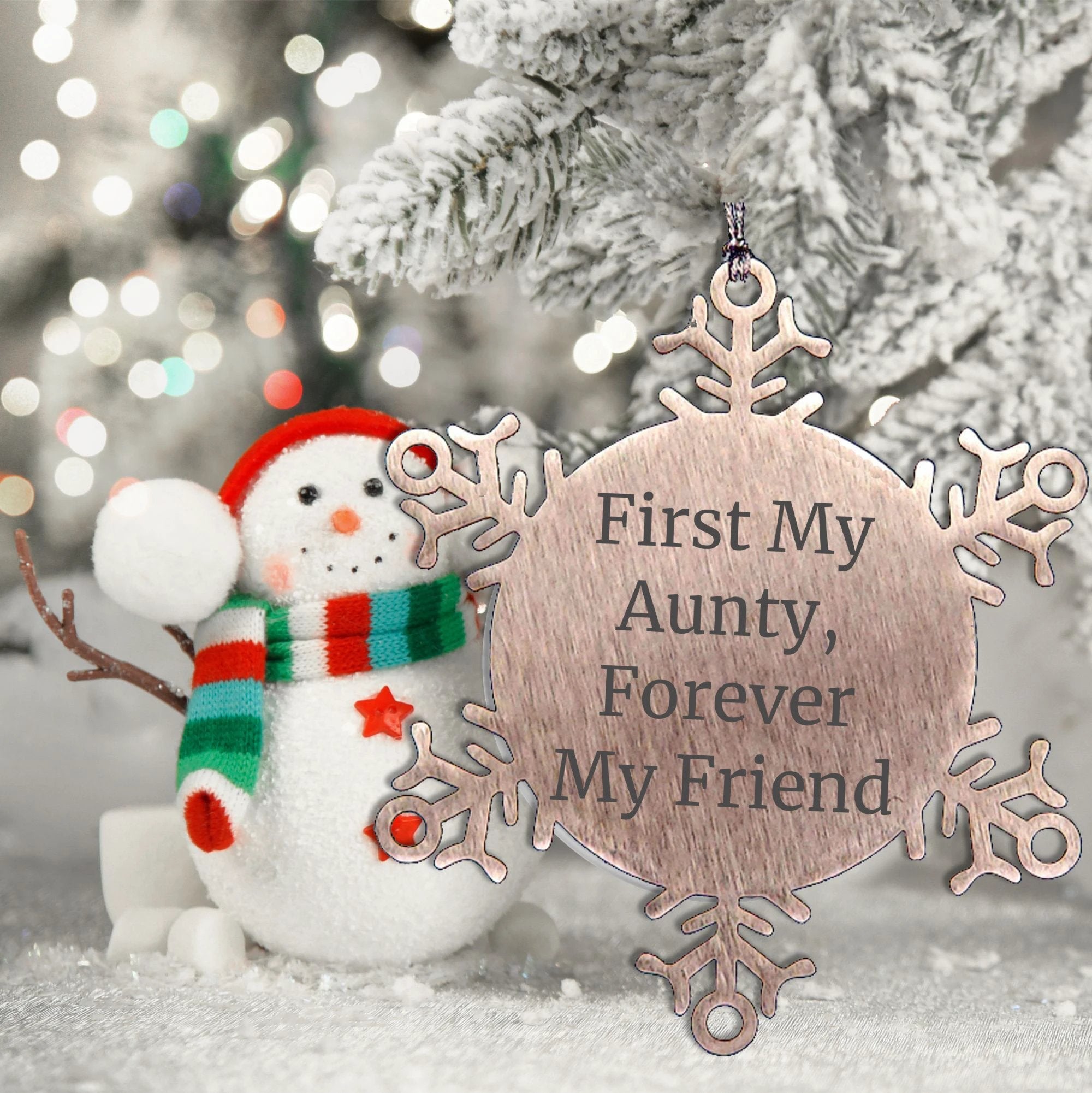 Funny Aunty Gifts, Snowflake Ornament Quote 'First My Aunty, Forever My Friend', Christmas Unique Gifts from Men to Aunty, Unique Aunty Present for Women