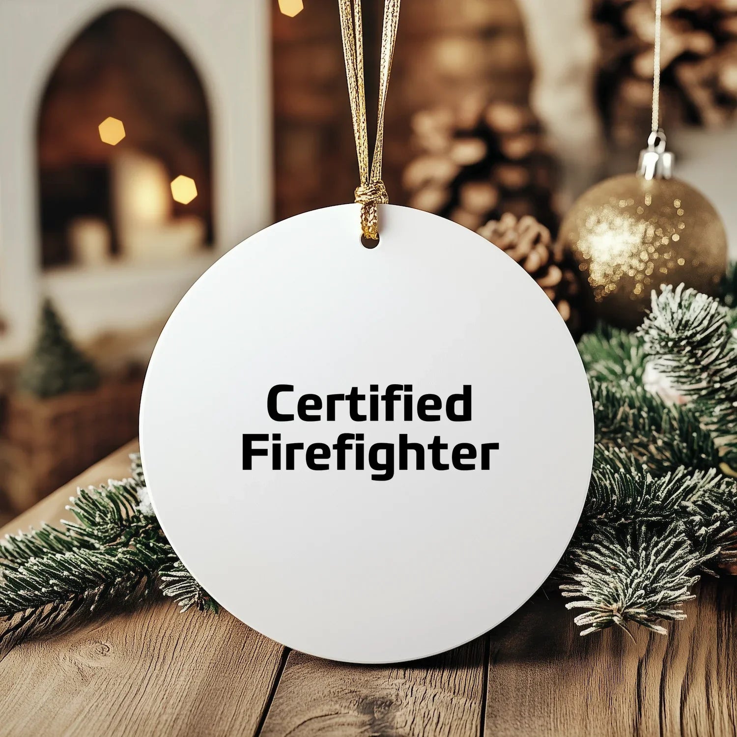 Funny Firefighter Gifts for Christmas - 'Certified Firefighter' Circle Ornament, Handcrafted with Durable MDF and High-Gloss Finish, Gifts from Family, Friends, or Coworkers