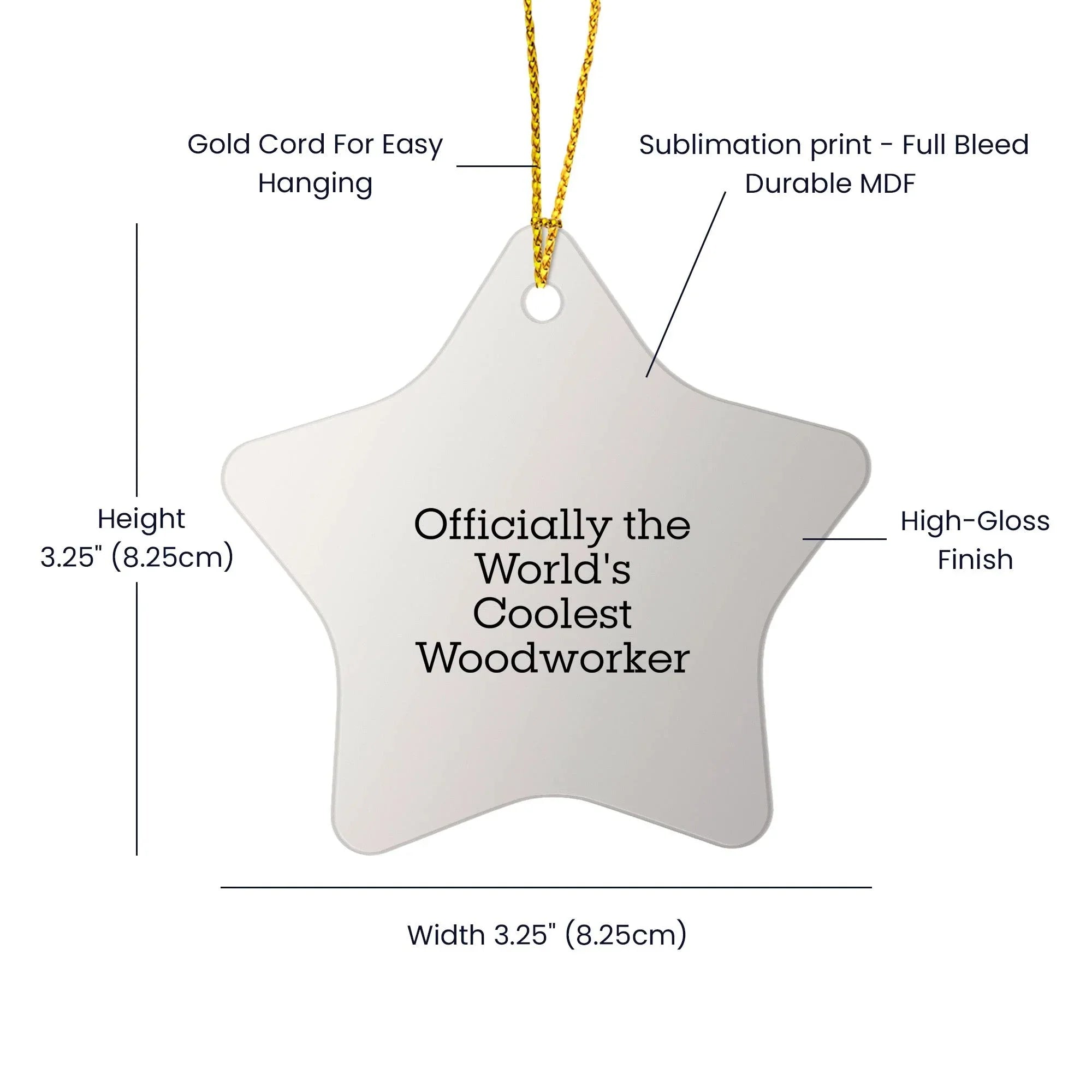 Woodworker Star Ornament, Officially The World's Coolest, Funny Quote, Gift from Friends or Family, for Men or Women, Unique Christmas Unique Gift
