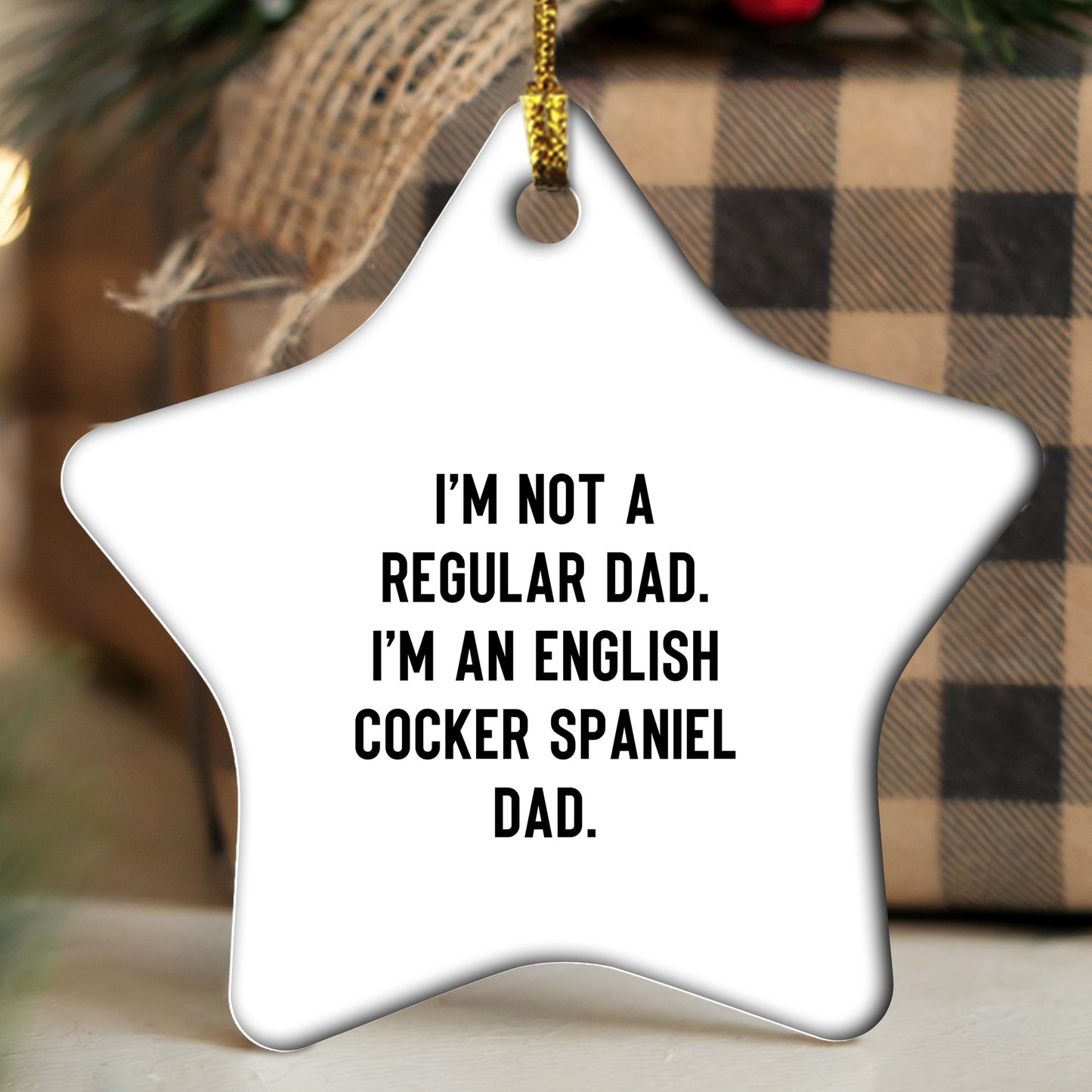 English Cocker Spaniel Dog Star Ornament Funny Dad Gift from Men to Family for Christmas Unique