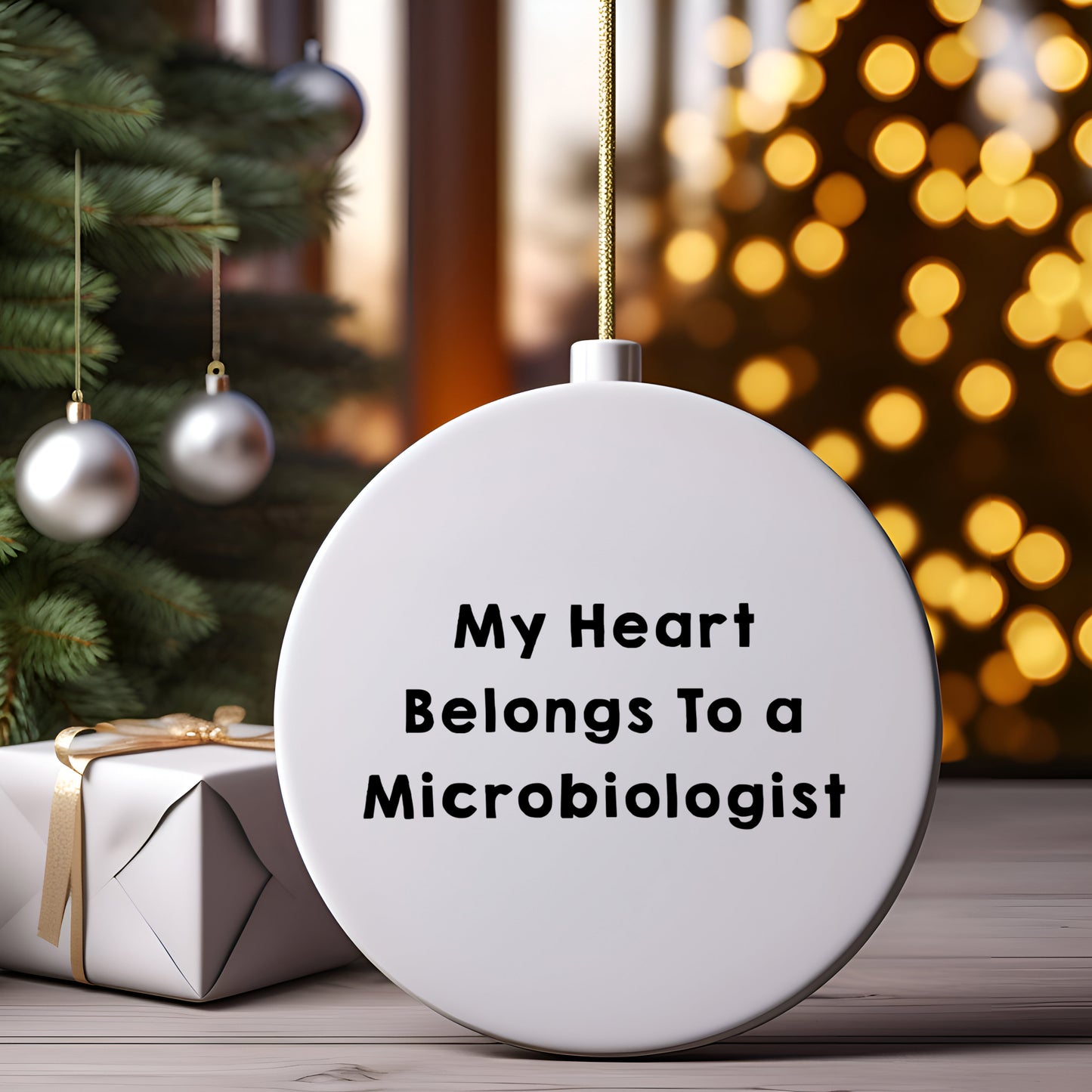 Microbiologist Gifts, Funny Quote Ornaments, Circle Ornament 'My Heart Belongs To A Microbiologist', Gifts from Friends for Women, Unique Christmas Unique Gifts