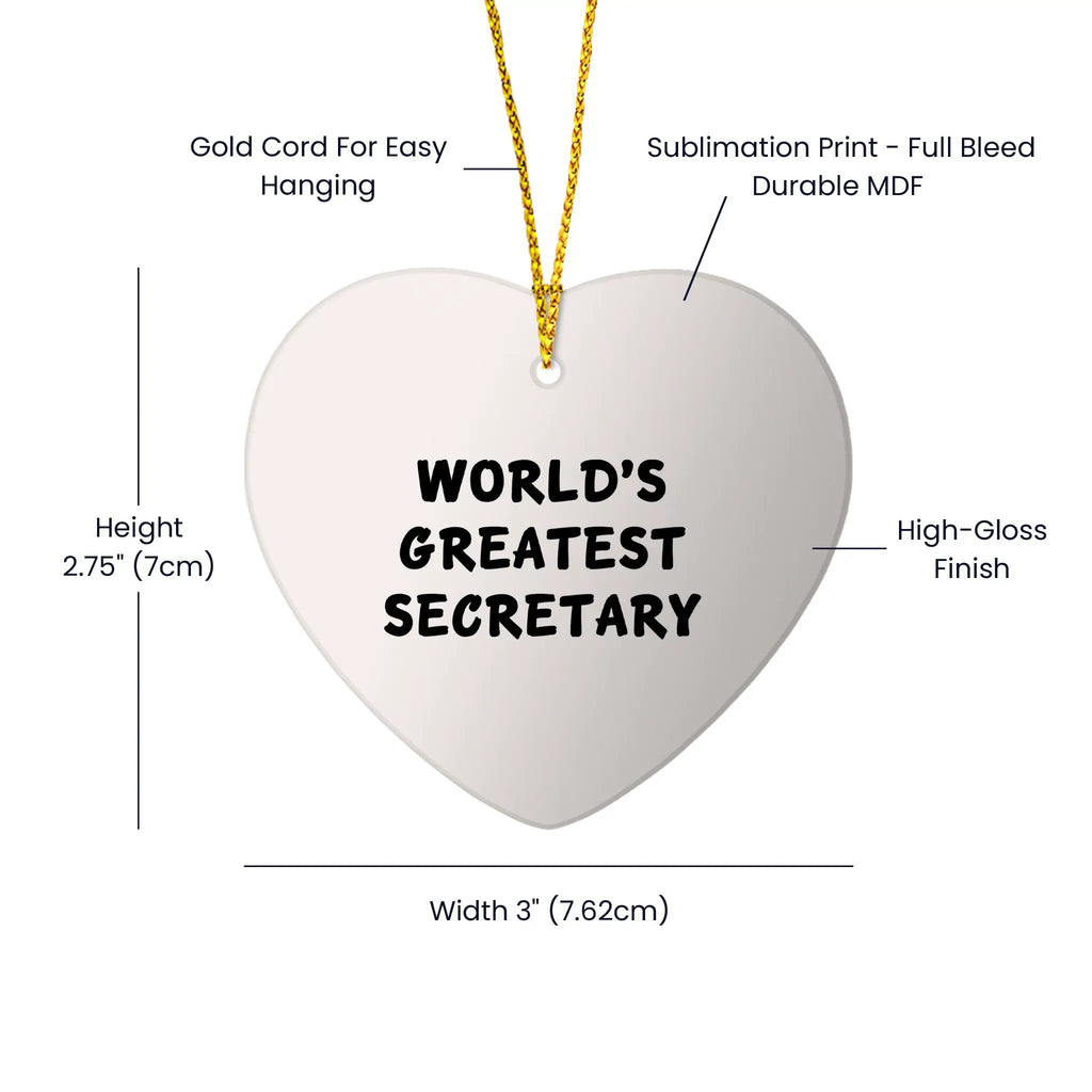 Secretary Worlds Greatest Heart Ornament Gift
