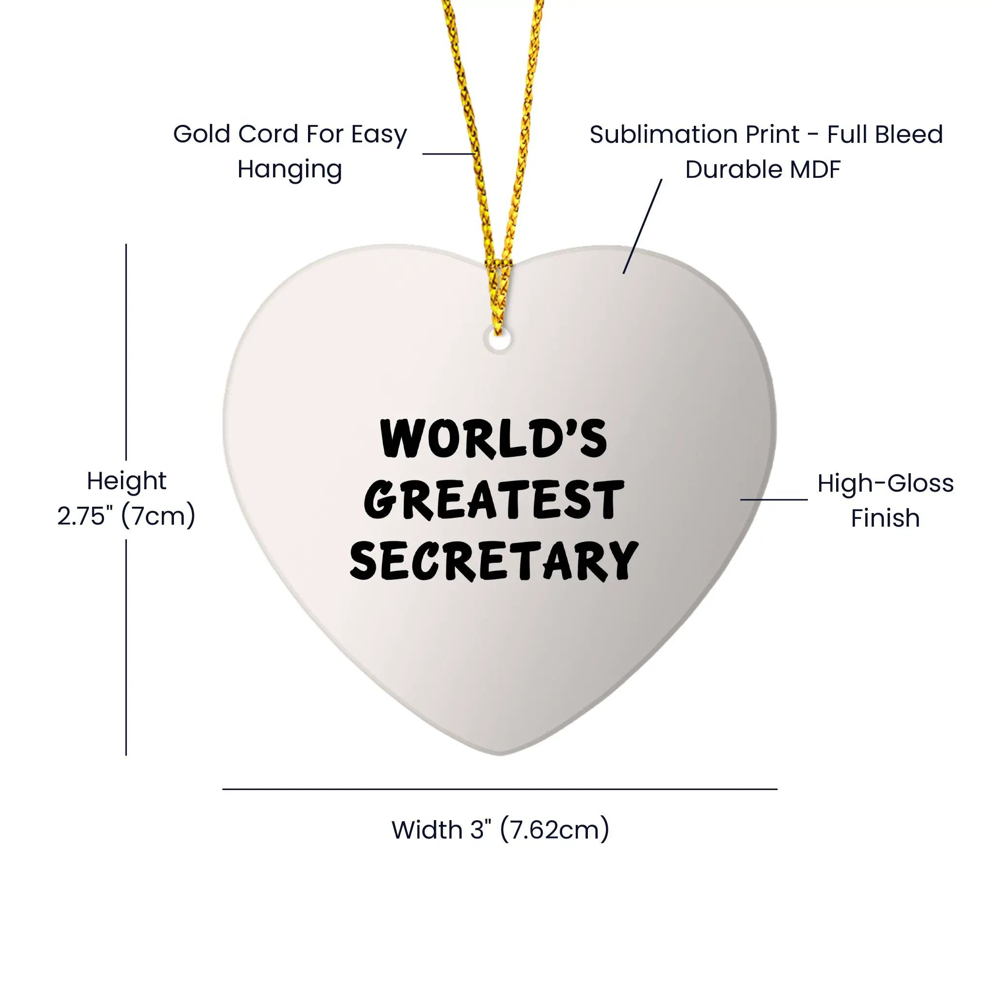 Secretary Worlds Greatest Heart Ornament Gift