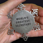 Secretary World's Greatest Snowflake Ornament Stainless Gift