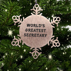 Secretary World's Greatest Snowflake Ornament Stainless Gift