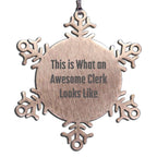 Funny Clerk Snowflake Ornament Gifts from Friends, Clerk Gifts for Christmas Unique Presents, This Is What An Awesome Clerk Looks Like Stainless Steel