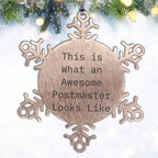 Funny Postmaster Gifts from Friends for Christmas, Snowflake Ornament with Inspirational Quote 'This Is What An Awesome Postmaster Looks Like'