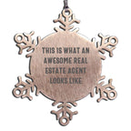 Funny Real Estate Agent Gifts from Family for Christmas Unique Snowflake Ornament Stainless Steel