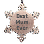 Funny Snowflake Ornament Gifts from Family, Christmas Unique Gifts for Mum, 'Best Mum Ever' Quote, Shatterproof Stainless Steel