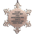 Funny Developer Gifts, I'm Not Perfect But I'm A Developer, Unique Snowflake Ornament for Christmas Memorable Presents