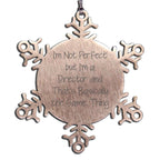 Funny Director Gifts from Friends Christmas Unique Snowflake Ornament for Him, 'I'm Not Perfect But I'm A Director And That's Basically The Same Thing', Shatterproof Stainless Steel