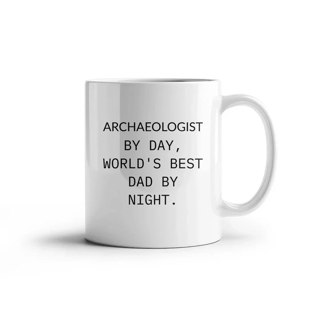 Archaeologist Gifts for Him, Funny White Coffee Mug, Graduation Unique Gifts from Dad, 'Archaeologist By Day, World's Best Dad By Night.'