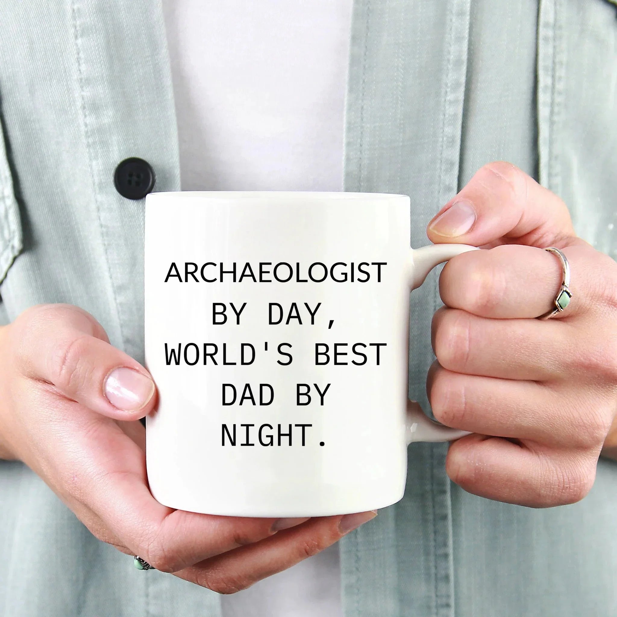 Archaeologist Gifts for Him, Funny White Coffee Mug, Graduation Unique Gifts from Dad, 'Archaeologist By Day, World's Best Dad By Night.'