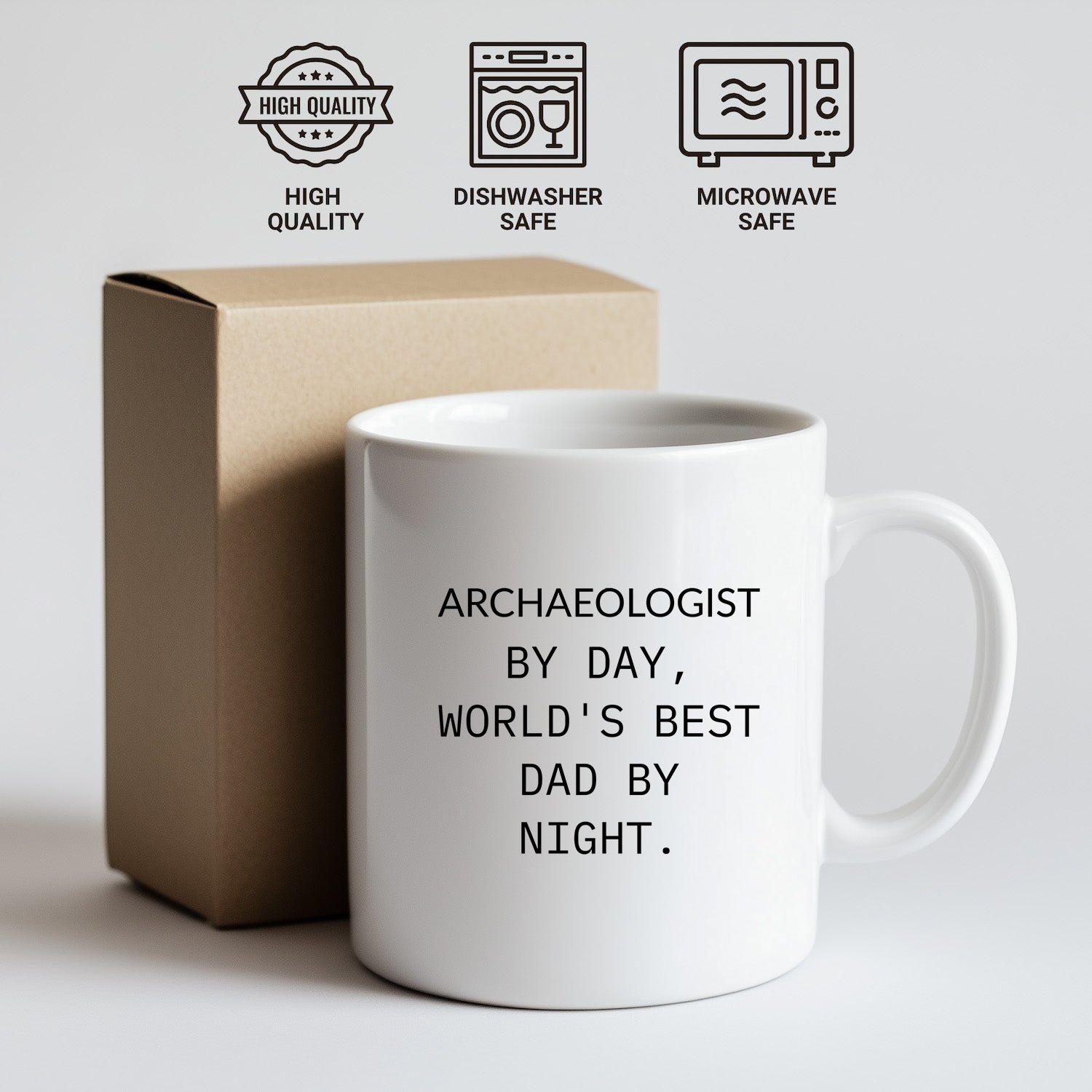 Archaeologist Gifts for Him, Funny White Coffee Mug, Graduation Unique Gifts from Dad, 'Archaeologist By Day, World's Best Dad By Night.' - Mallard Moon Gift Shop