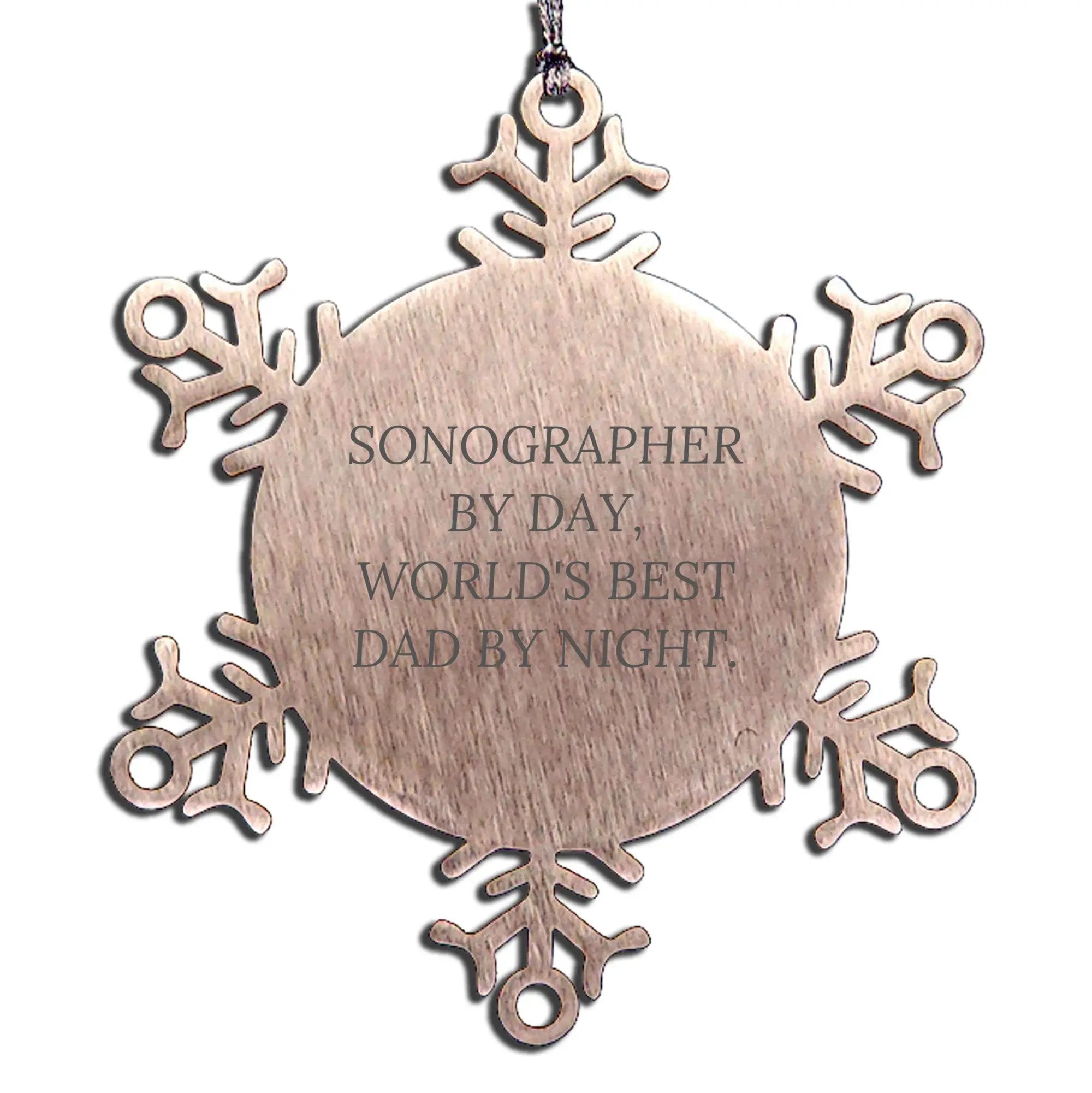 Funny Sonographer Stainless Steel Snowflake Ornament, 'Sonographer By Day, World's Best Dad By Night.'