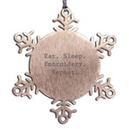 Funny Embroidery Gifts for Christmas, Unique Snowflake Ornament, Eat Sleep Embroidery Repeat