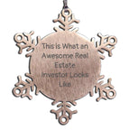 Gifts from Real Estate Whiz Friends for Christmas Unique Gifts, 'This Is What An Awesome Real Estate Investor Looks Like' Snowflake Ornament, Durable Stainless Steel