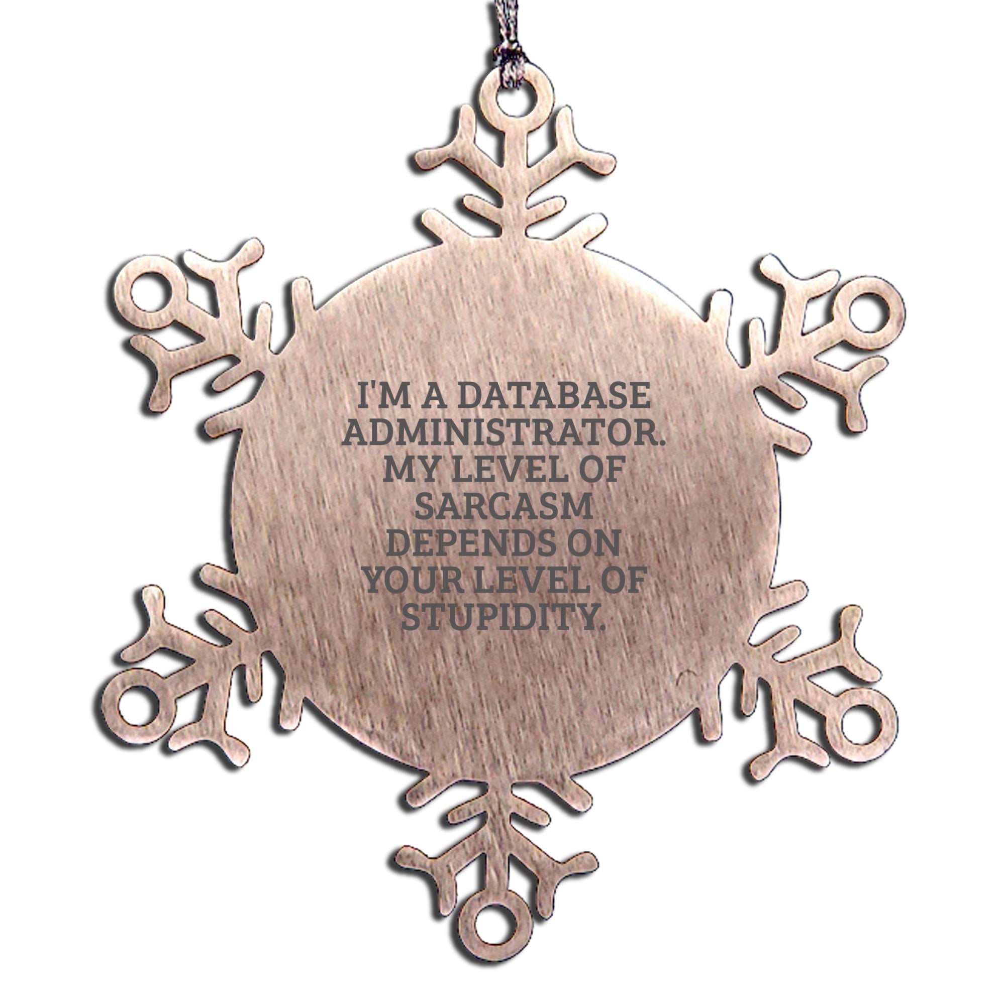 Database Administrator Snowflake Ornament = I'm A Database Administrator - My Level Of Sarcasm Depends On Your Level Of Stupidity