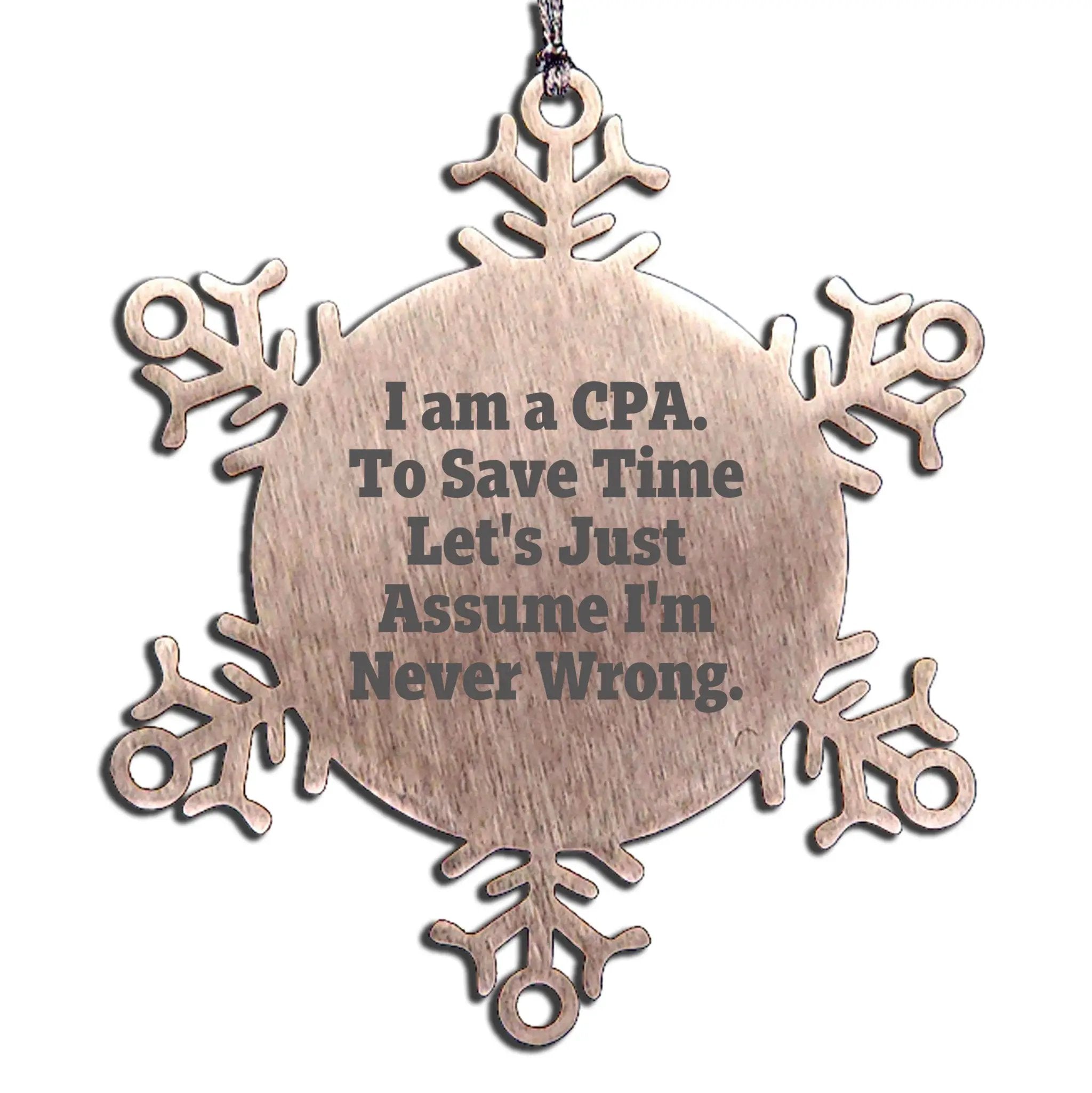 CPA Snowflake Ornament Stainless Steel I'm Never Wrong Holiday Gift