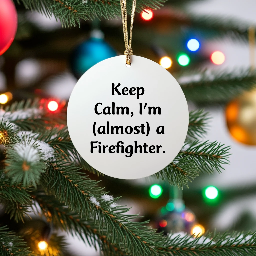 Funny Firefighter Gifts for Men, Christmas Unique Circle Ornament, Gifts from Loved Ones, Keep Calm I'm almost a Firefighter
