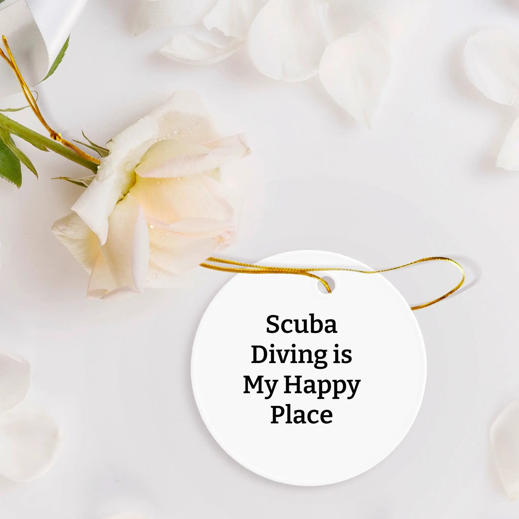 Scuba Diving Gifts for Men Christmas Circle Ornament 'Scuba Diving Is My Happy Place' Funny Quote, Gifts from Dad, Mom, Friends, or Family