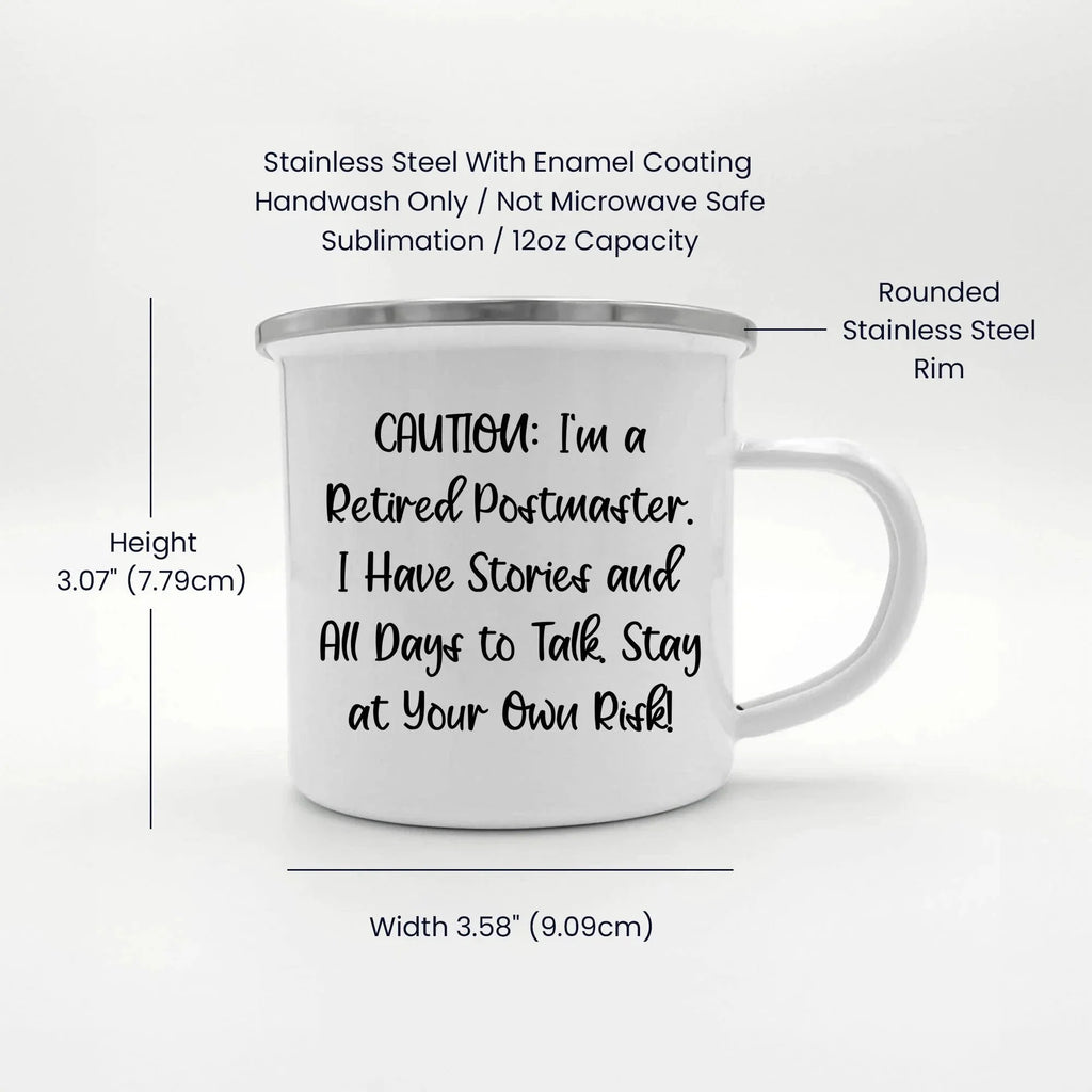 Funny Postmaster Gifts - 'Caution: I'm A Retired Postmaster...' Camping Mug for Birthday, Gifts from Friends, Coworkers, or Family