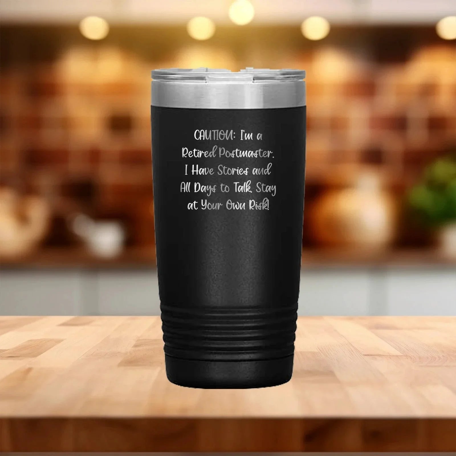 Postmaster Gifts from Friends - Funny Quote Tumbler for Birthday, 'Caution: I'm A Retired Postmaster...' - 20oz/30oz Stainless Steel Vacuum-Insulated Coffee Mug