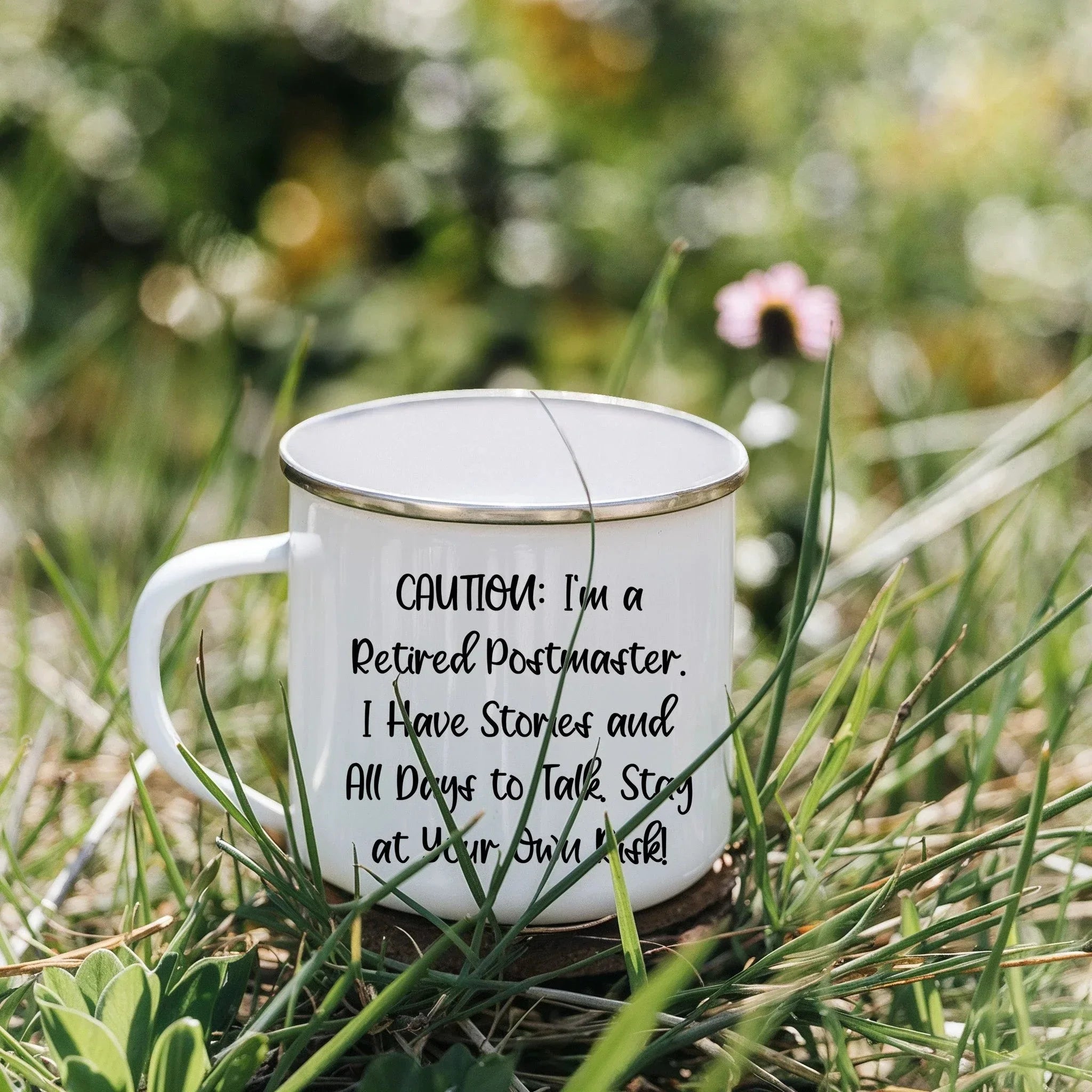 Funny Postmaster Gifts - 'Caution: I'm A Retired Postmaster...' Camping Mug for Birthday, Gifts from Friends, Coworkers, or Family