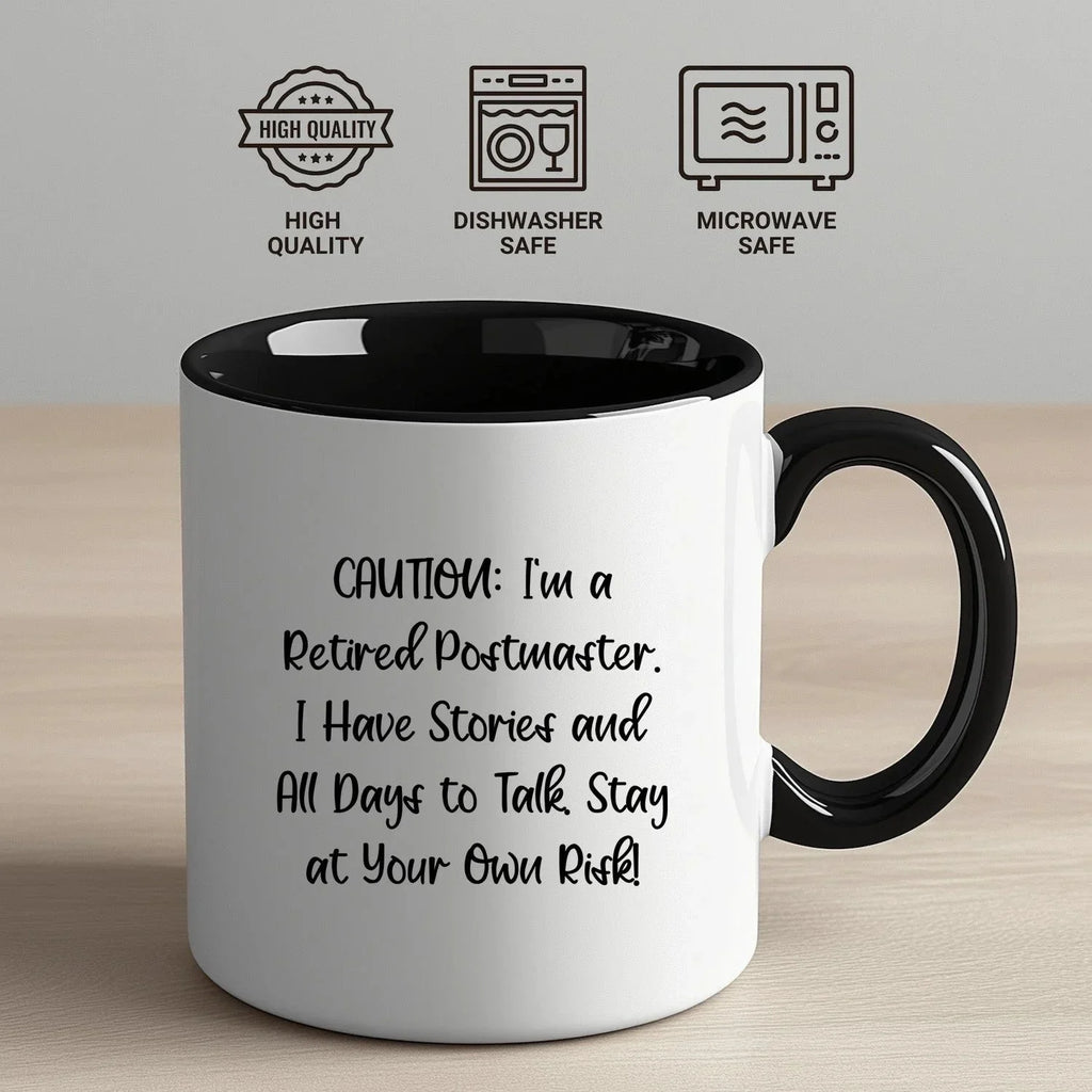 Funny Postmaster Storyteller Gifts from Friends, Two Tone Coffee Mug for Postmaster, Cautionary Birthday Treat for Women