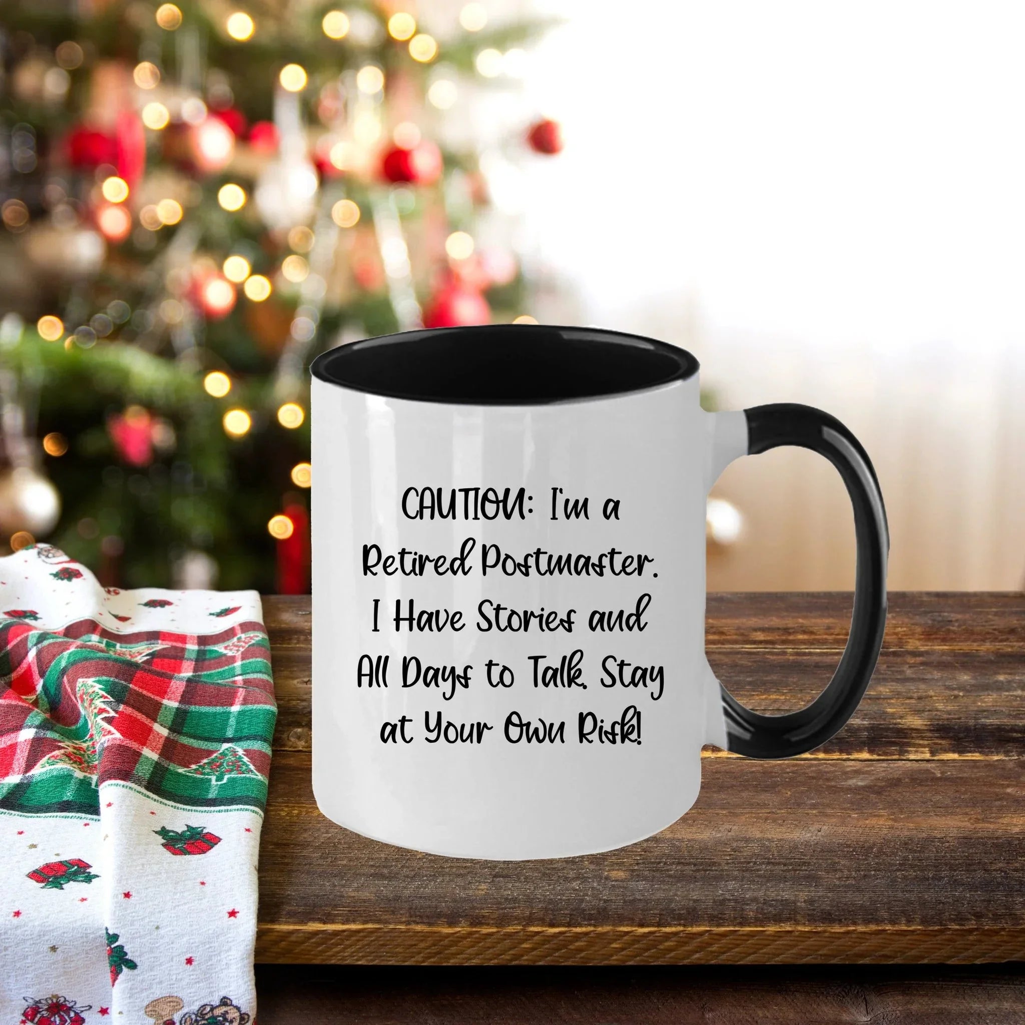 Funny Postmaster Storyteller Gifts from Friends, Two Tone Coffee Mug for Postmaster, Cautionary Birthday Treat for Women