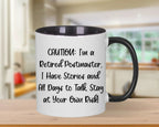 Funny Postmaster Storyteller Gifts from Friends, Two Tone Coffee Mug for Postmaster, Cautionary Birthday Treat for Women