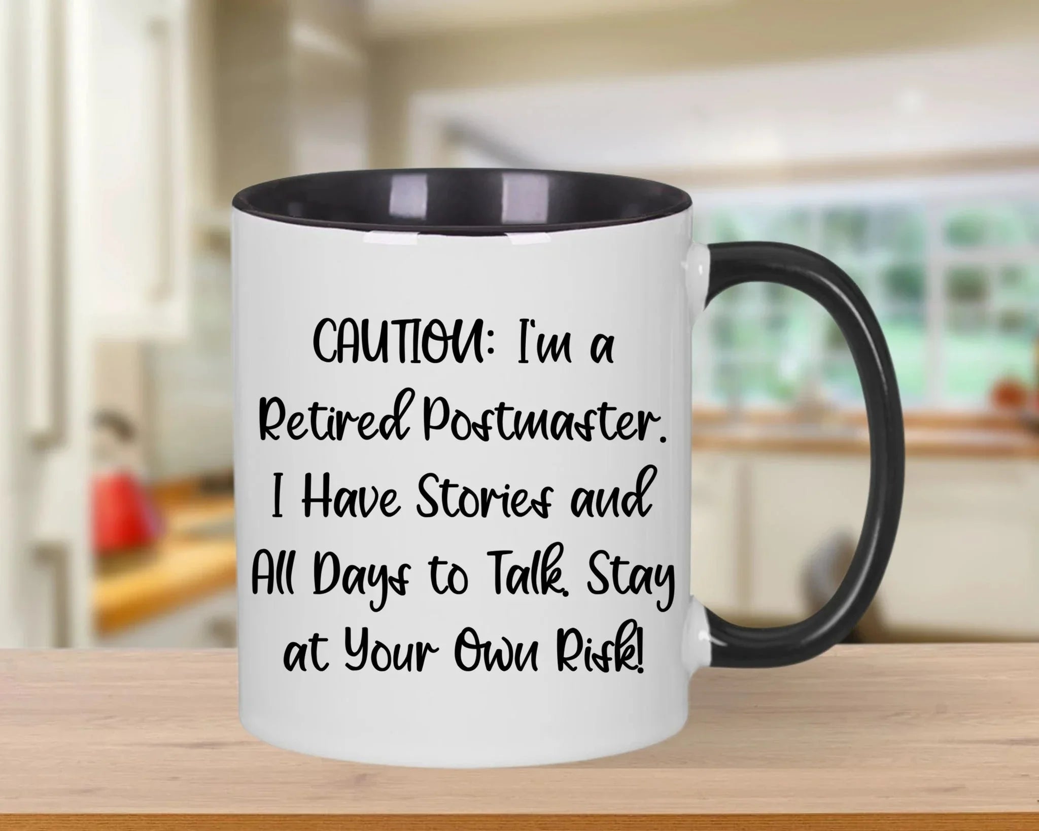 Funny Postmaster Storyteller Gifts from Friends, Two Tone Coffee Mug for Postmaster, Cautionary Birthday Treat for Women