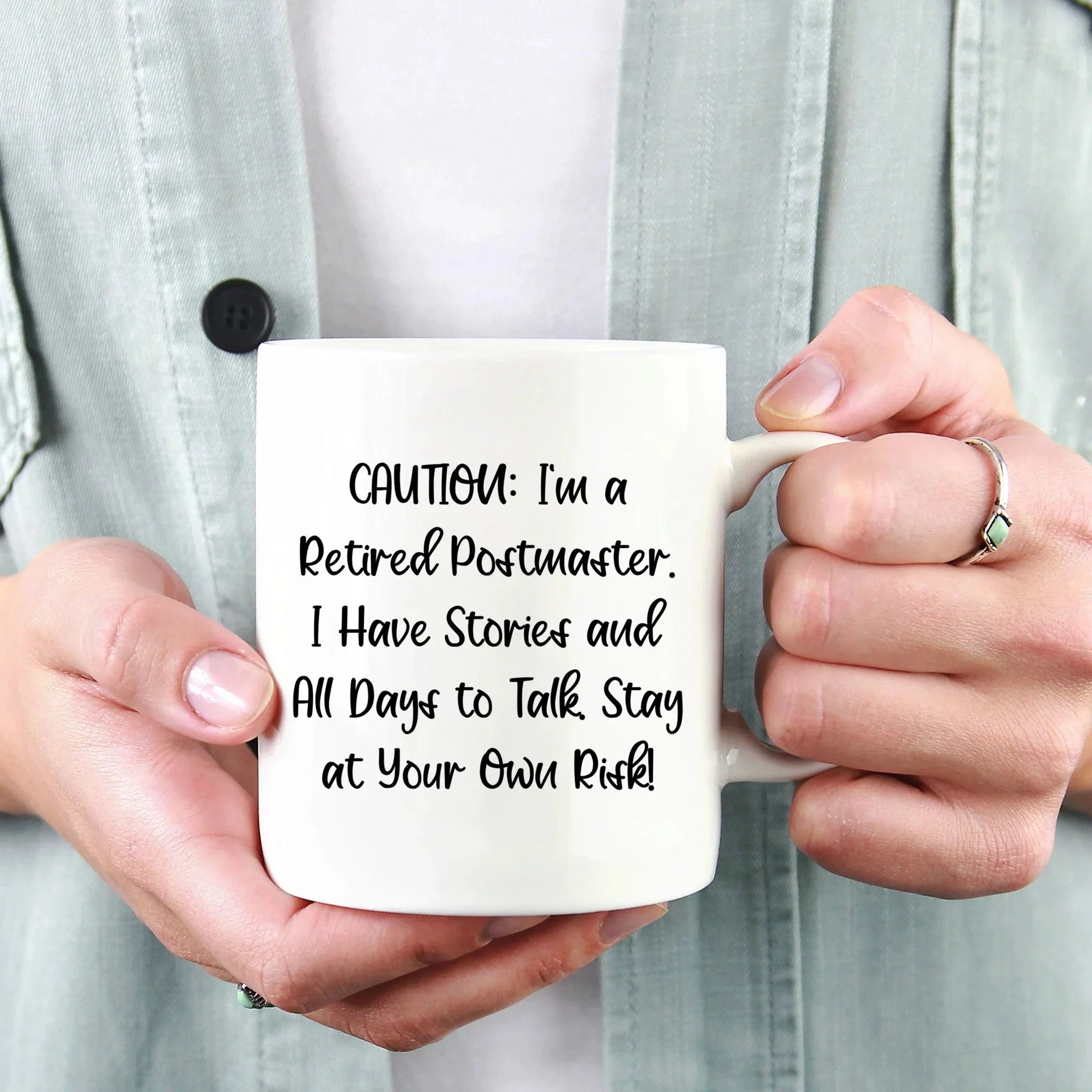 Funny Postmaster Retirement Gift, White Coffee Mug for Birthday, 'Caution: I'm A Retired Postmaster...' - Gifts from Men to Friends, Coworkers, or Family
