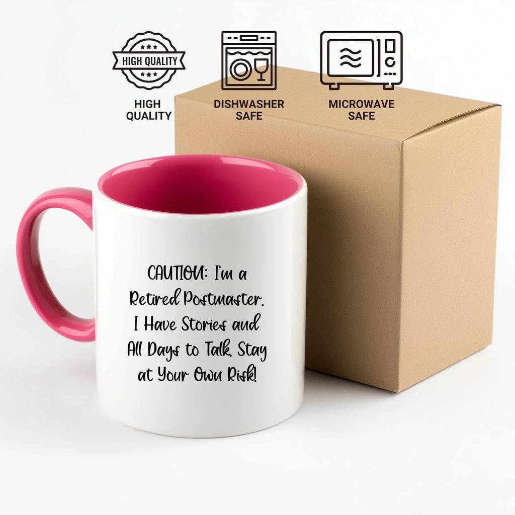 Funny Postmaster Storyteller Gifts from Friends, Two Tone Coffee Mug for Postmaster, Cautionary Birthday Treat for Women