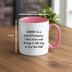 Funny Postmaster Storyteller Gifts from Friends, Two Tone Coffee Mug for Postmaster, Cautionary Birthday Treat for Women
