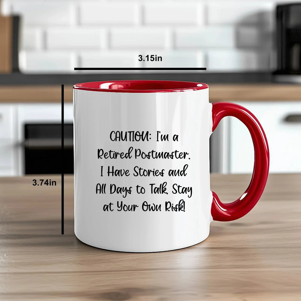 Funny Postmaster Storyteller Gifts from Friends, Two Tone Coffee Mug for Postmaster, Cautionary Birthday Treat for Women