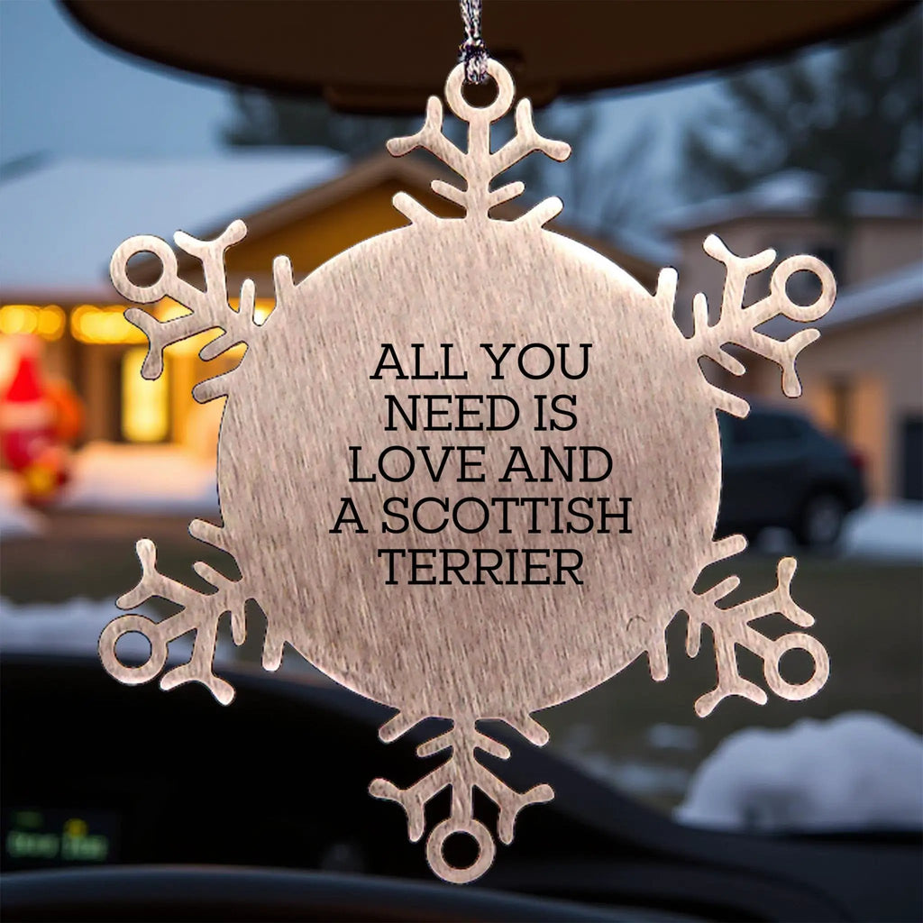 Funny Scottish Terrier Snowflake Christmas Ornament, 'All You Need Is Love And A Scottish Terrier'