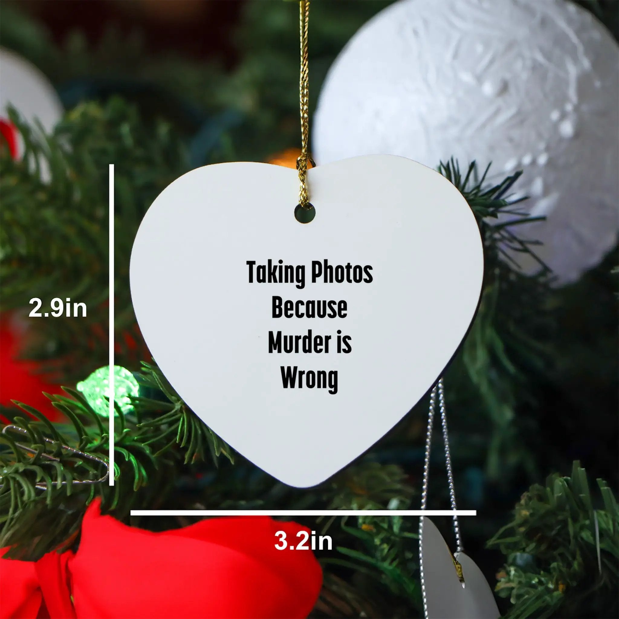 Taking Photos Because Murder is Wrong Funny Heart Ornament for Christmas
