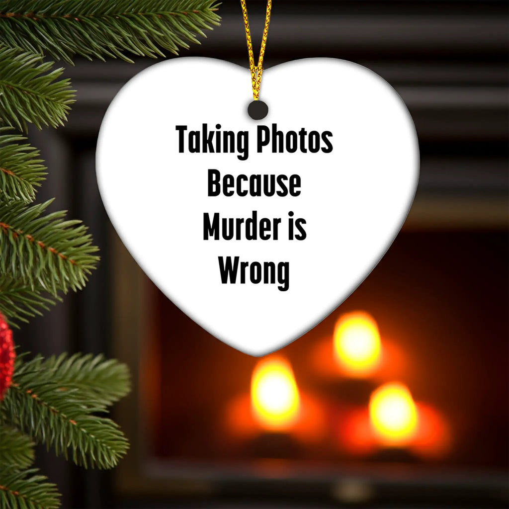 Taking Photos Because Murder is Wrong Funny Heart Ornament for Christmas