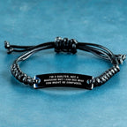 Funny Quilter Bracelet – “Not a Magician” Quote – Black Braided Leather Wristband for Sewing Lovers