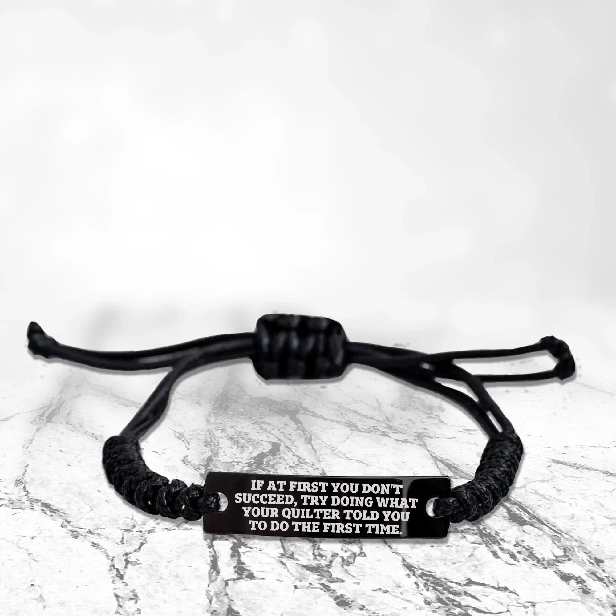 Quilter’s Reminder Bracelet – If at First You Don’t Succeed Quote Handmade Engraved Braided Rope Wristband